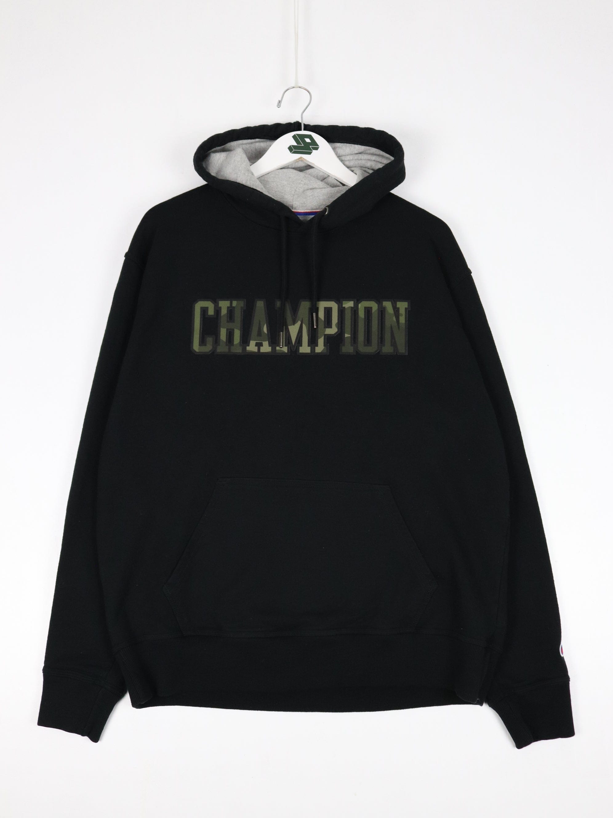 Logo Hoodie Camo Large Sweatshirt – Black Mens Vintage Champion Proper