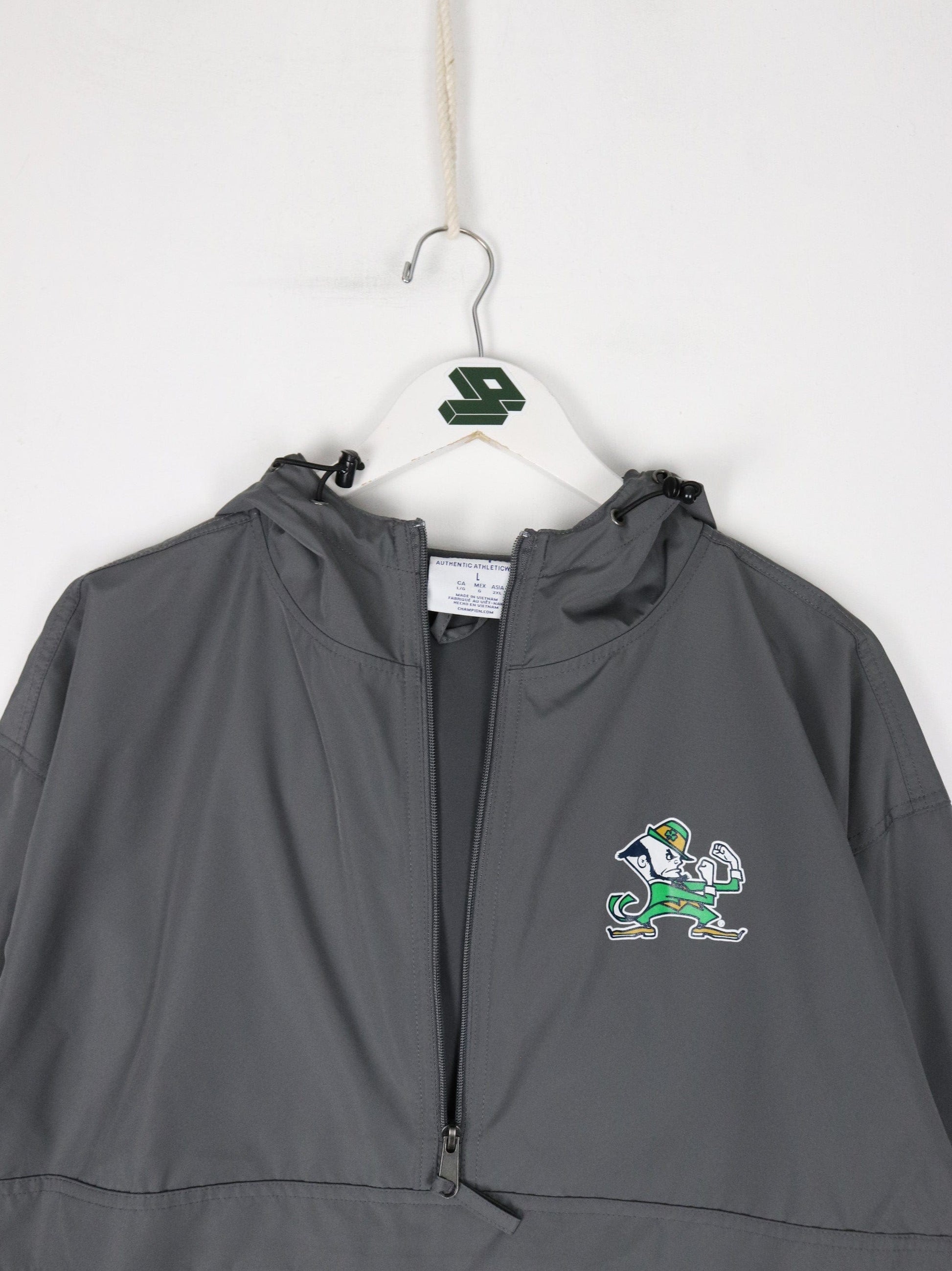 Champion Windbreakers Notre Dame Fighting Irish Windbreaker Mens Large Grey Anorak College