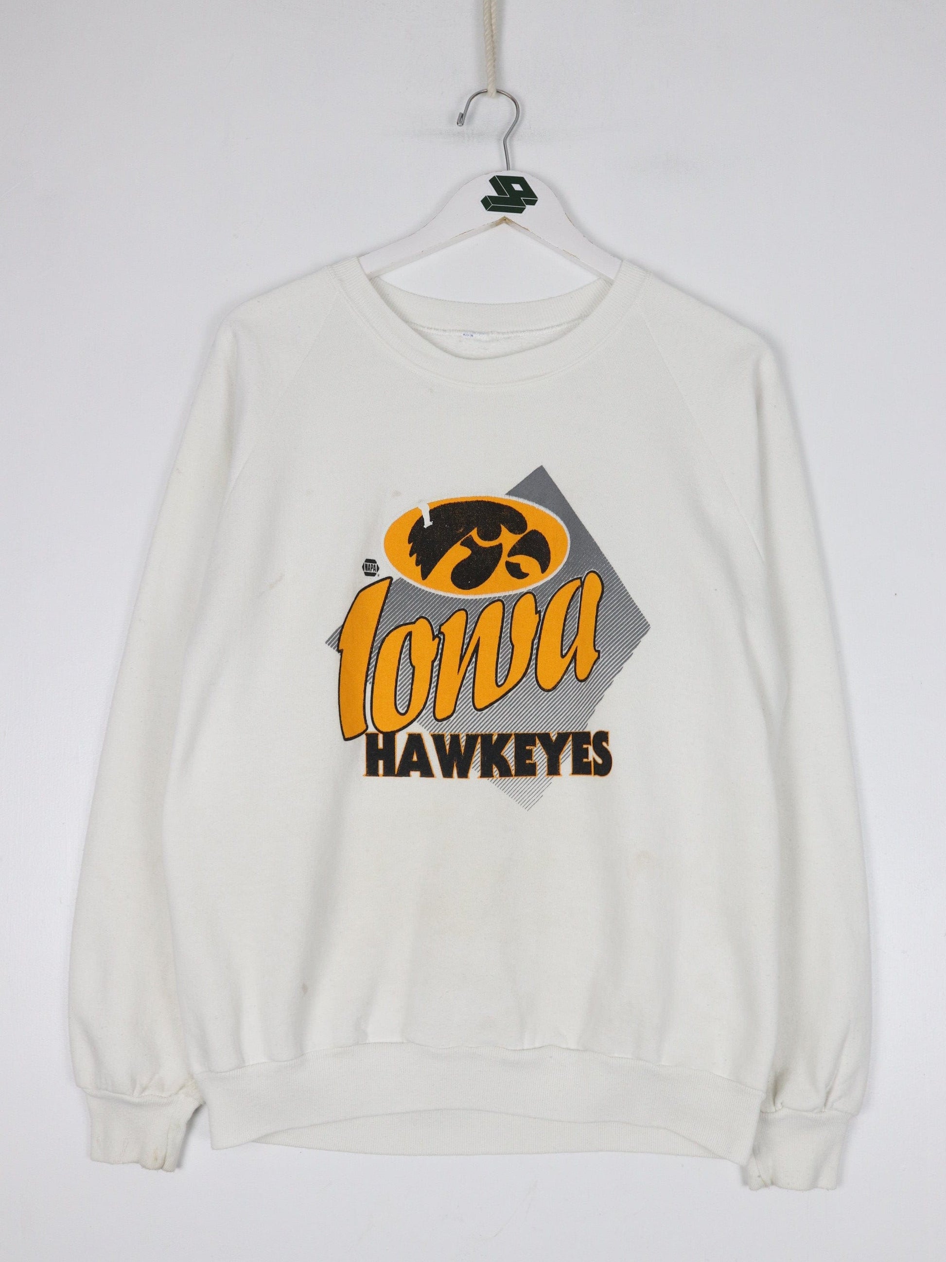 Collegiate Sweatshirts & Hoodies Vintage Iowa Hawkeyes Sweatshirt Mens Small White College