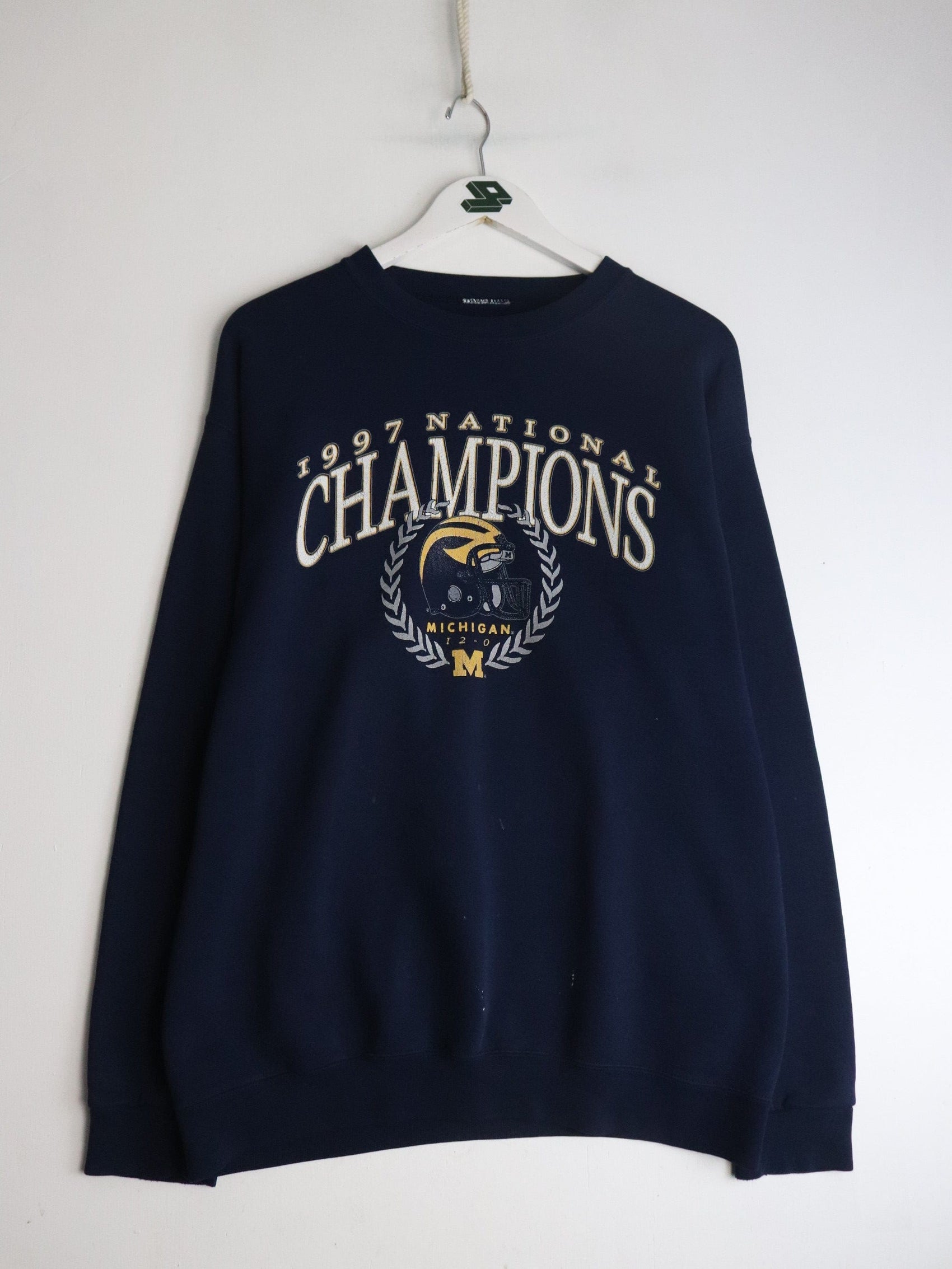 Collegiate Sweatshirts & Hoodies Vintage Michigan Wolverines Sweatshirt Mens Medium Blue