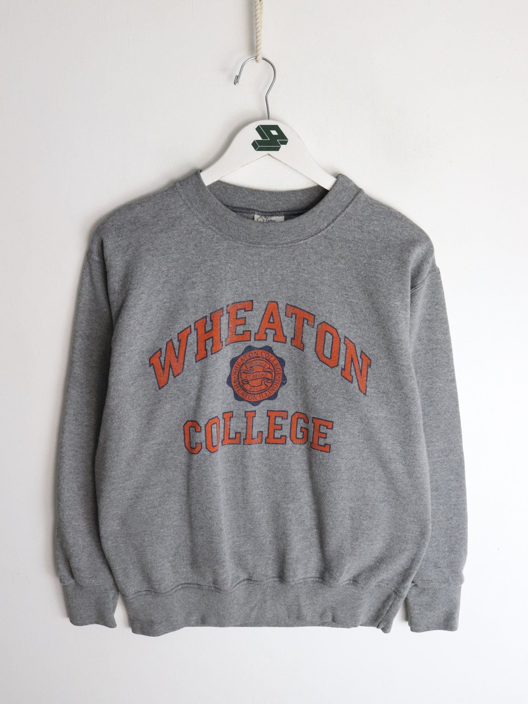 Collegiate Sweatshirts & Hoodies Vintage Wheaton College Sweatshirt Mens Small Grey