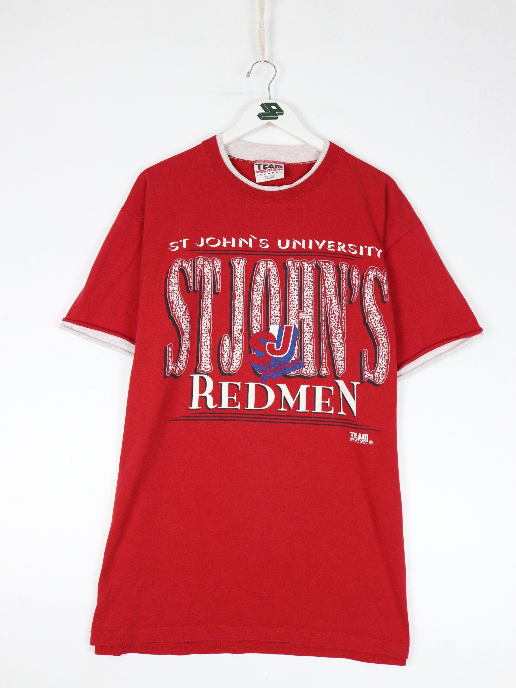 Vintage St John's Redmen T Shirt Mens XL Red 90s College – Proper Vintage