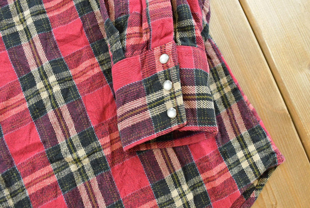Vintage 1990s Ely Cattleman Plaid Flannel Snaps Button Up Shirt Men's L