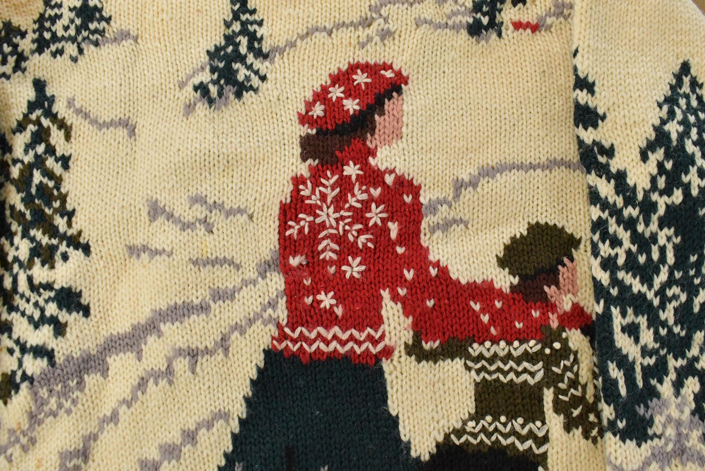 Vintage 1990s All Week Long Wool Mock Neck Winter Landscape Nordic Knit Sweater Men's M