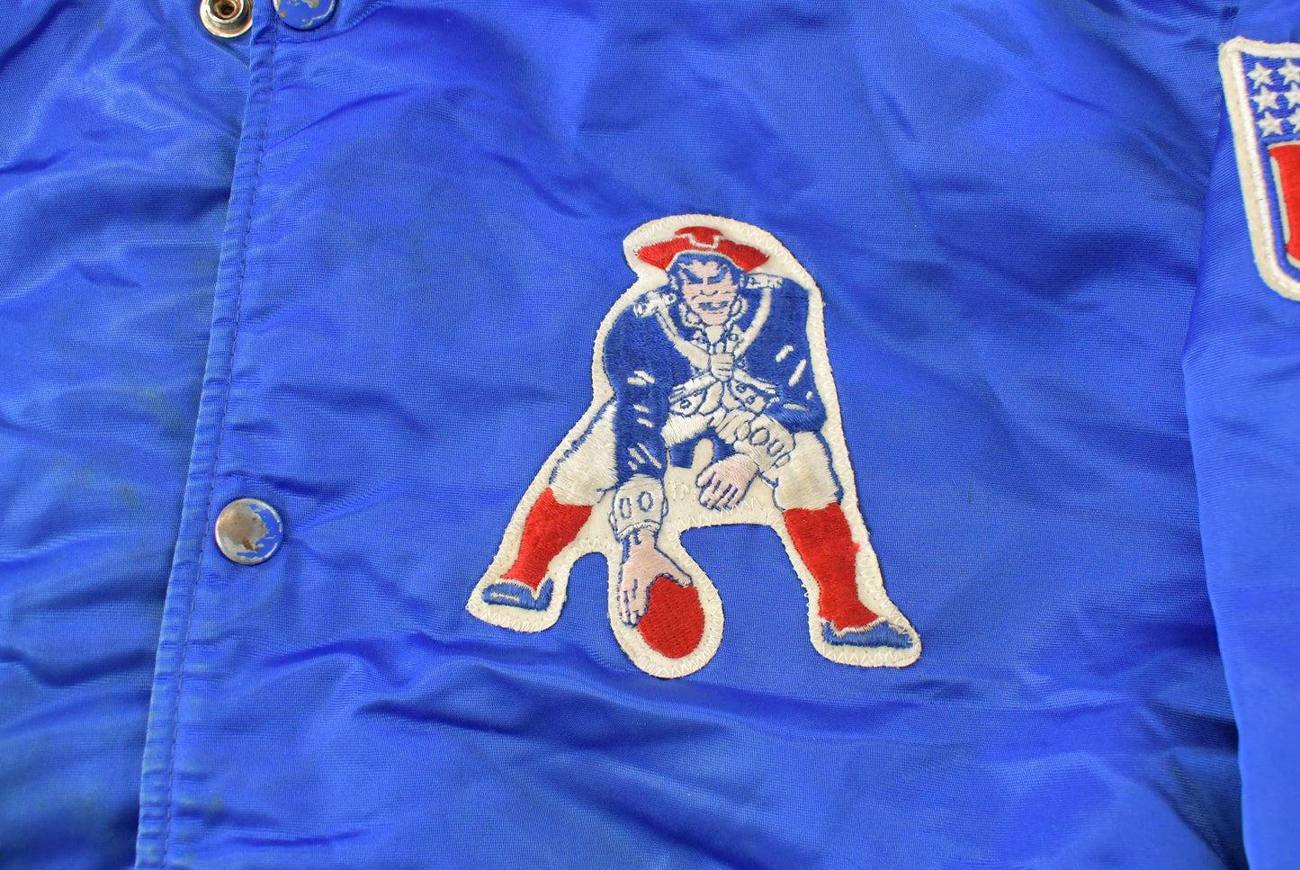 Vintage 1980s New England Patriots NFL Satin Snap Button Bomber Jacket Men's Medium