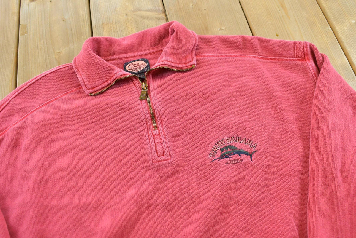 Vintage 1990s Tommy Bahama Embroidered Quarter Zip Sweatshirt Men's M