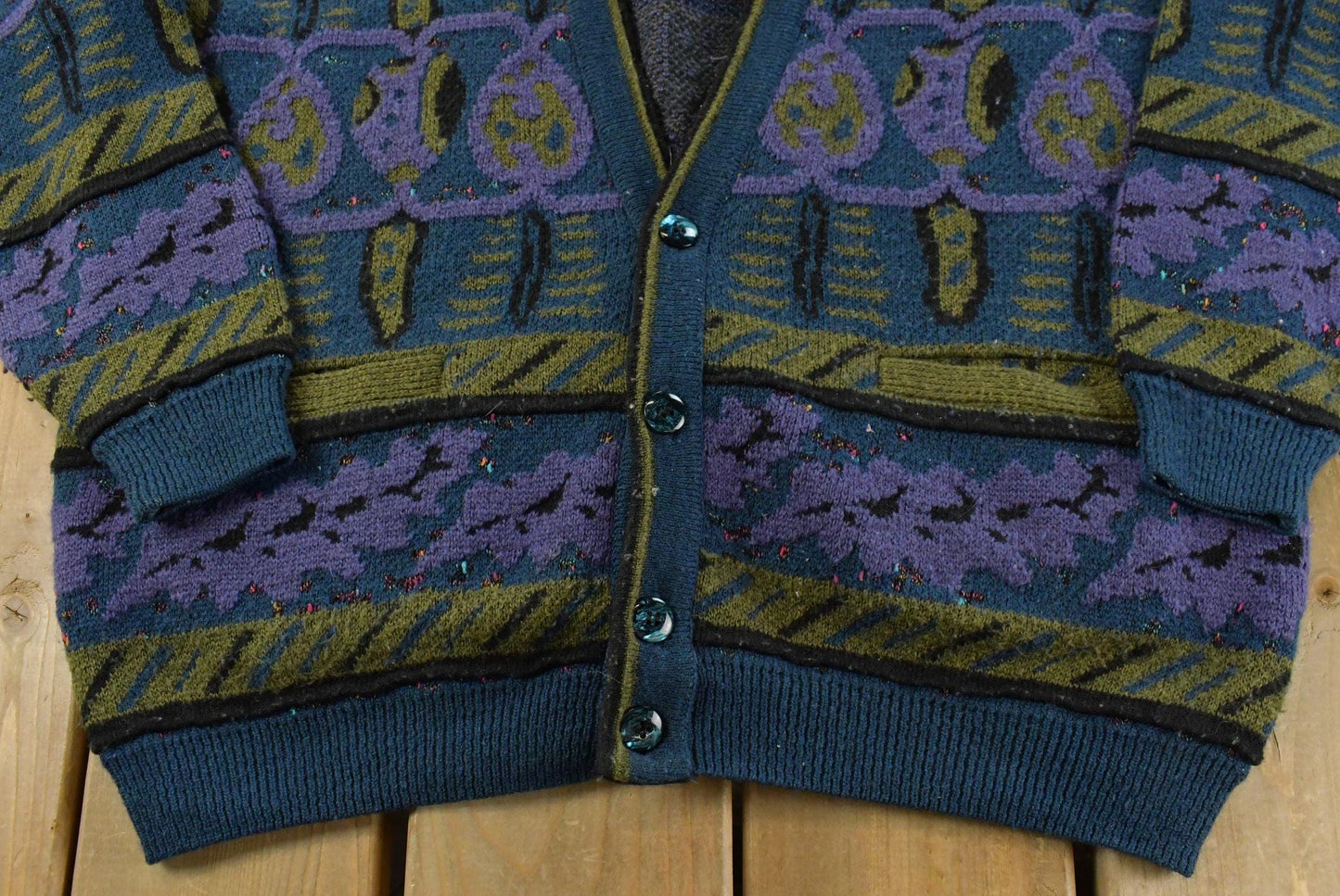 Vintage 1980s Akira Abstract Knit Cardigan Sweater Men's L