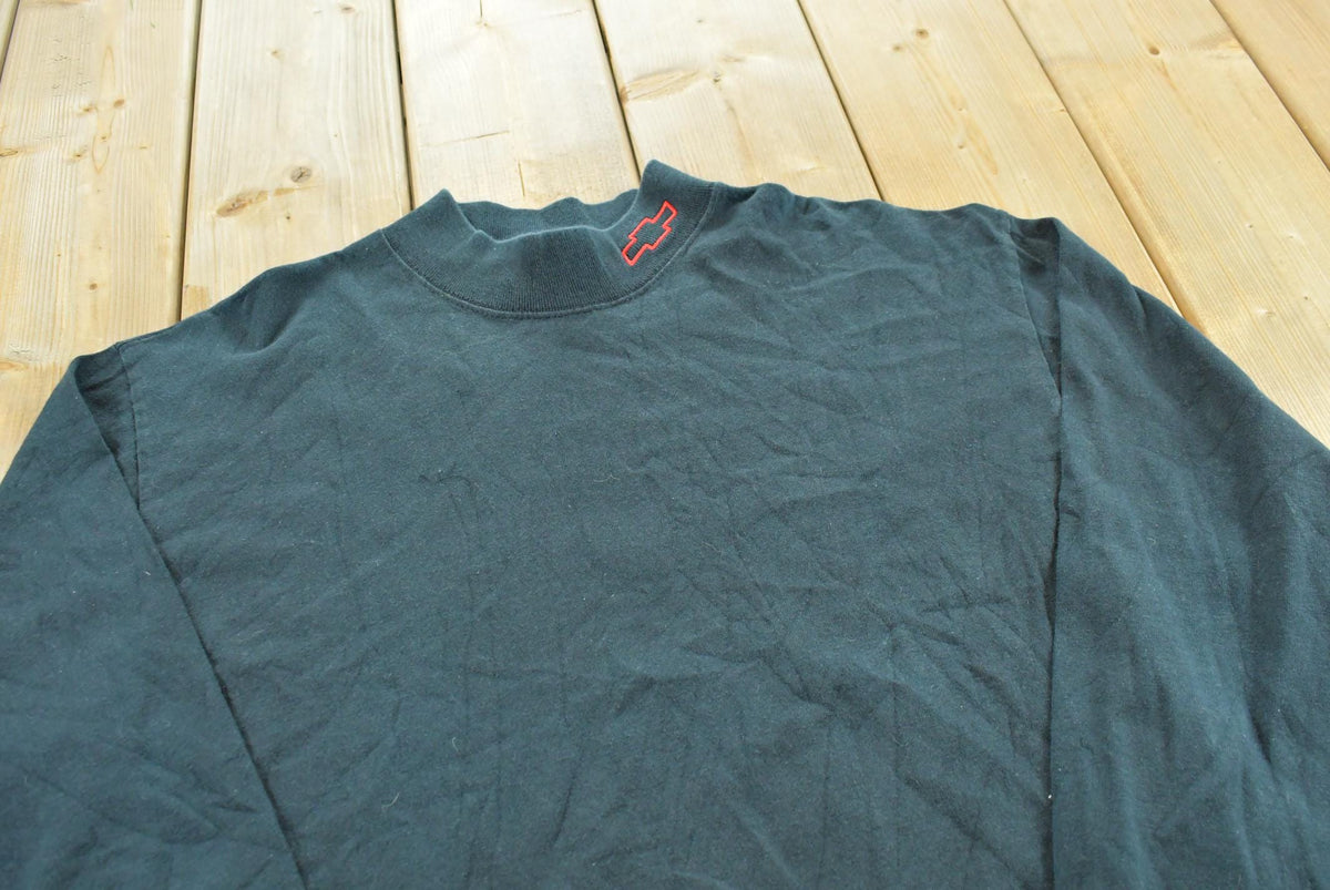 Vintage 1990s Chevrolet Logo Embroidered Promotional Mock Neck Long Sleeve T-Shirt Men's L