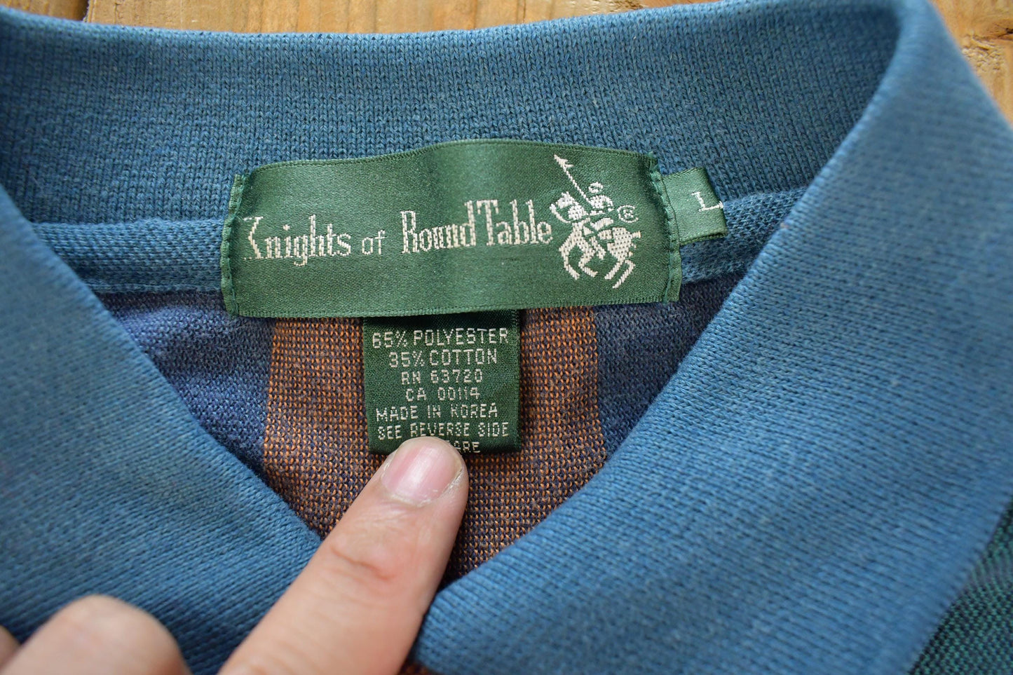 Vintage 1990s Knights Of Round Table Striped Embroidered Long Sleeve Polo Shirt Men's L
