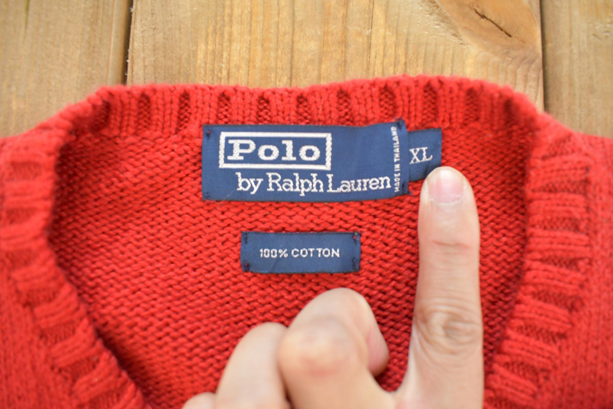 Vintage 1990s Polo By Ralph Lauren Blank Red Knit V Neck Sweater Vest Men's L