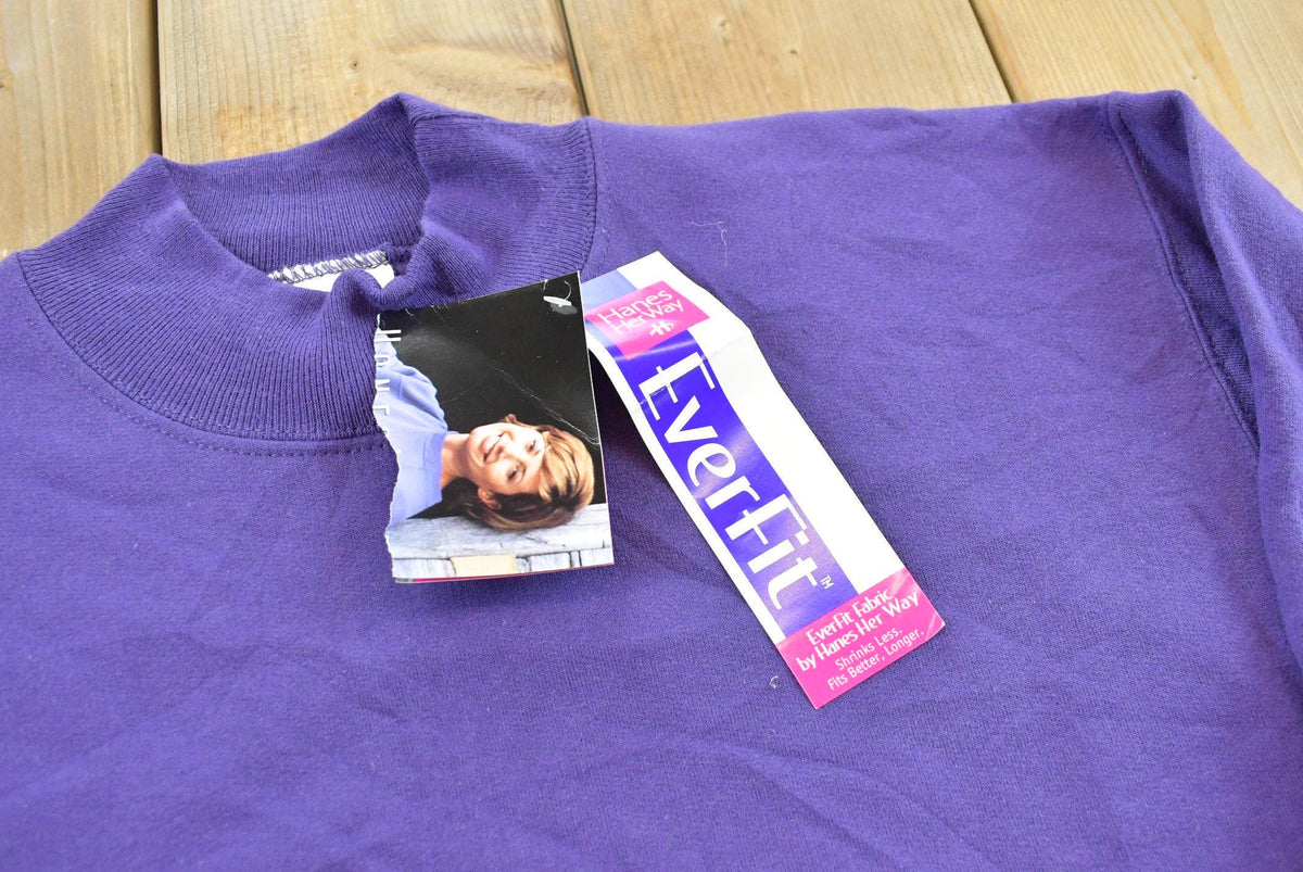 Vintage 1990s Deadstock Hanes Her Way Blank Purple Crewneck Sleep Sweatshirt Women's M Long