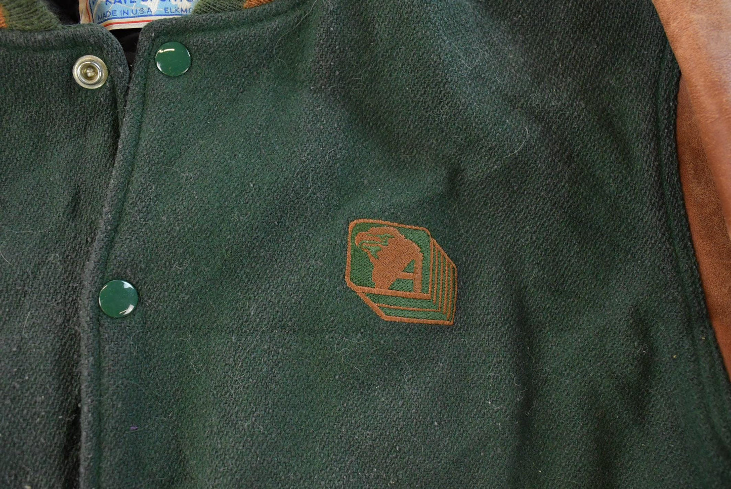 Vintage 1990s Eagle Sportswear Embroidered Wool Leather Varsity Jacket Men's L