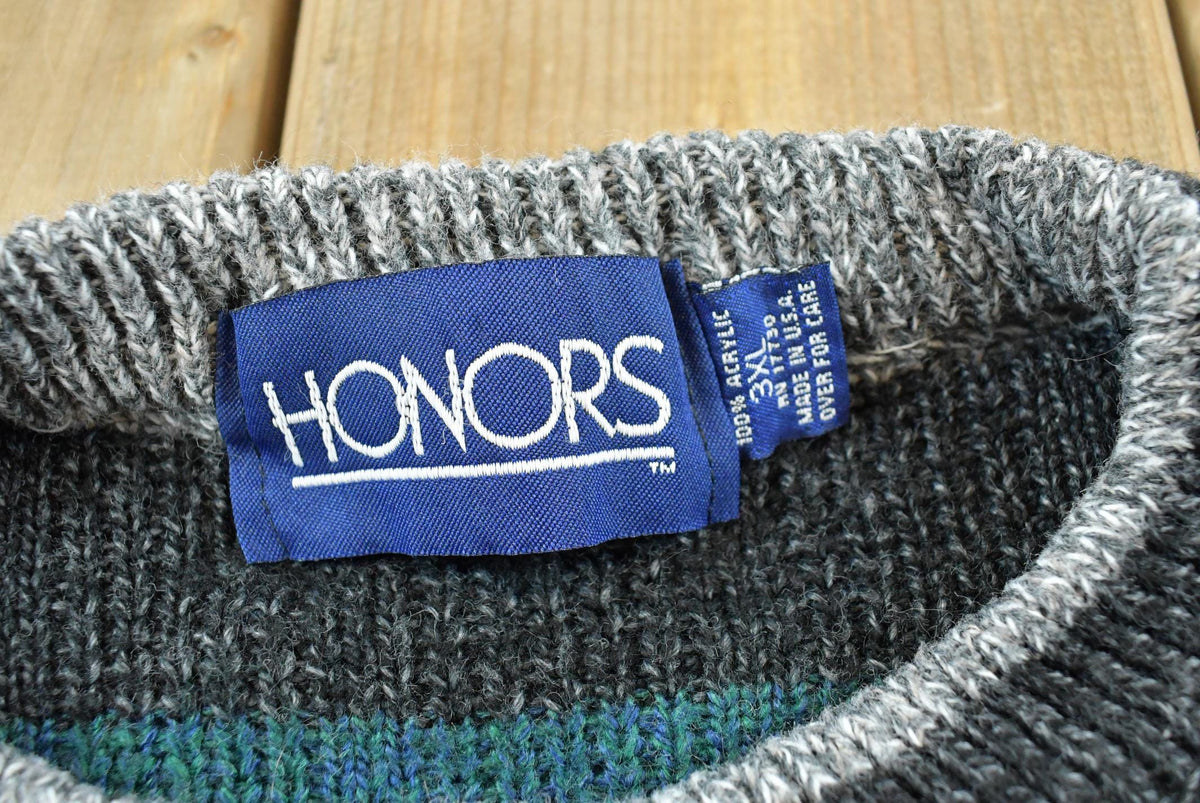 Vintage 1990s Honors Striped Acrylic Knit Crewneck Sweater Mens XL