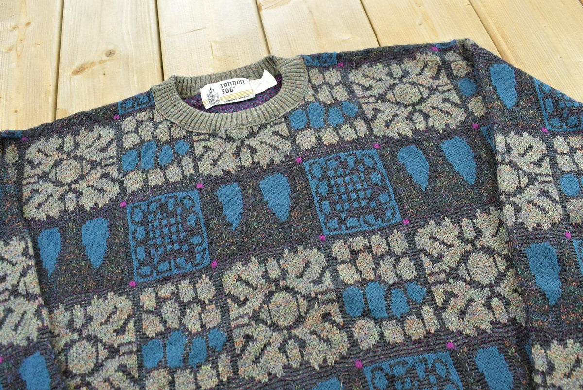 Vintage 1990s London Fog Abstract Knit Crewneck Sweater Men's M