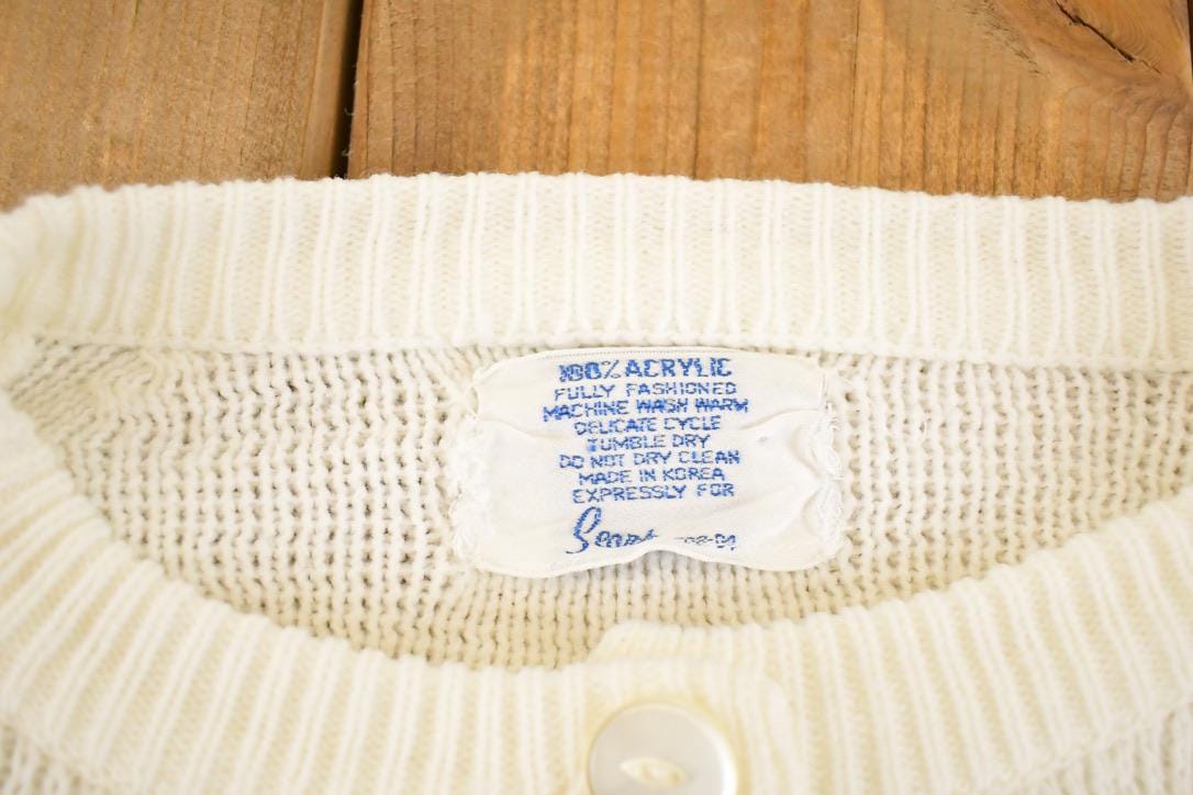 Vintage 1970s Sears Floral Knit Cardigan Sweater Womens XL