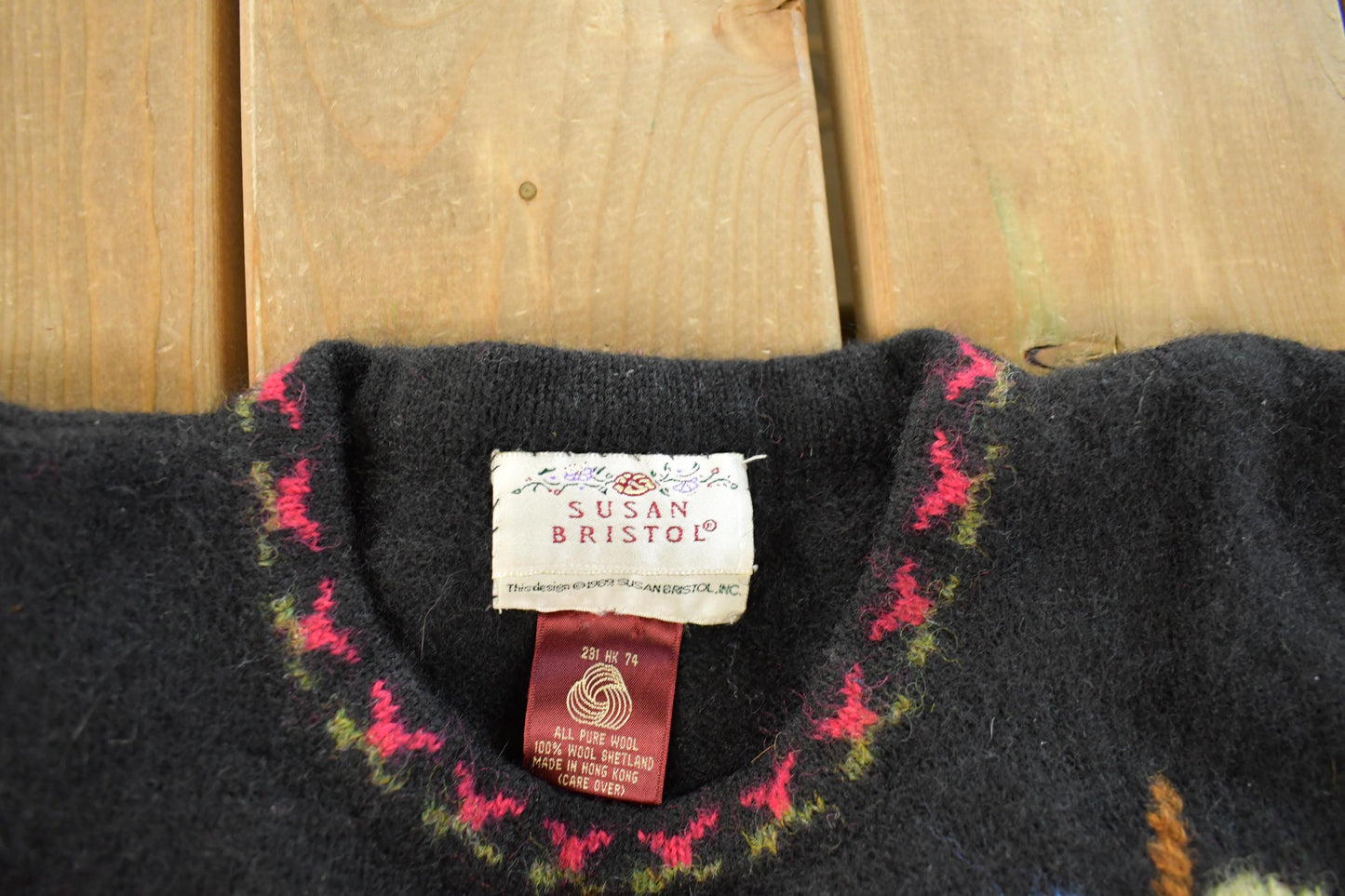 Vintage 1989 Susan Bristol Wool Knit Floral Sweater Vest Women's XS