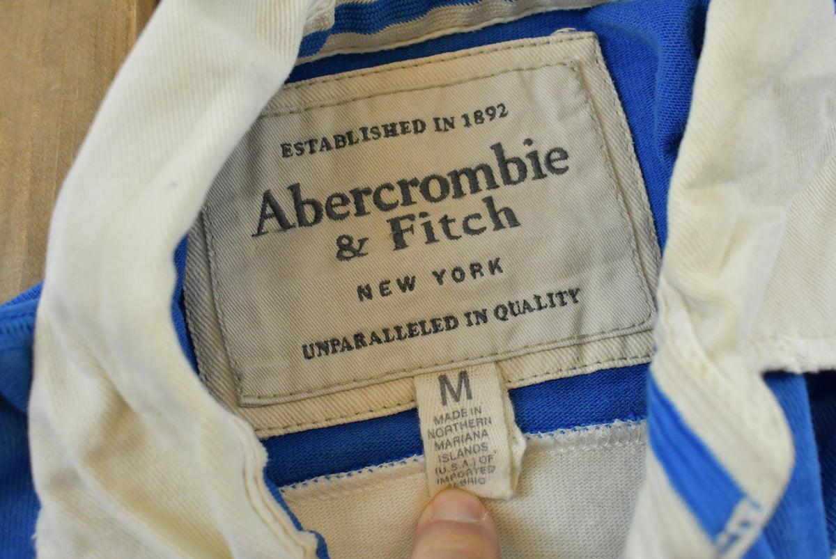 Vintage 1990s Abercrombie & Fitch New York Striped Rugby Long Sleeve Polo Shirt Men's M