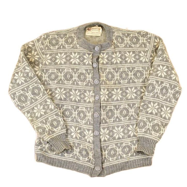 Vintage 1970's Bemidji Abstract Snowflake Wool Knit Cardigan Sweater Men's S