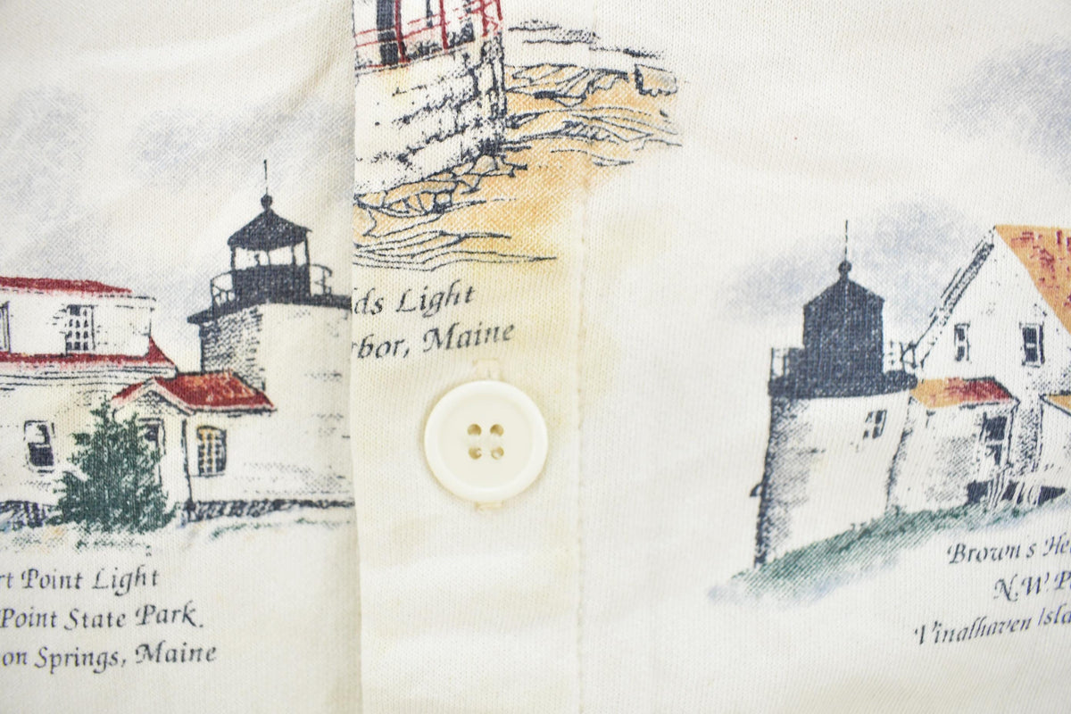Vintage 1990s Art Unlimited Lighthouse All Over Print Cardigan Sweater Men's L