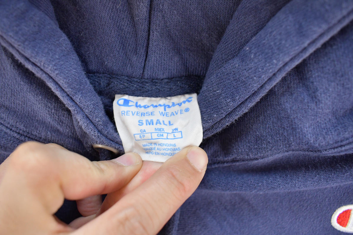 Vintage 2000s Sun Faded Champion Reverse Weave Blank Navy Blue Hoodie Sweatshirt Men's S