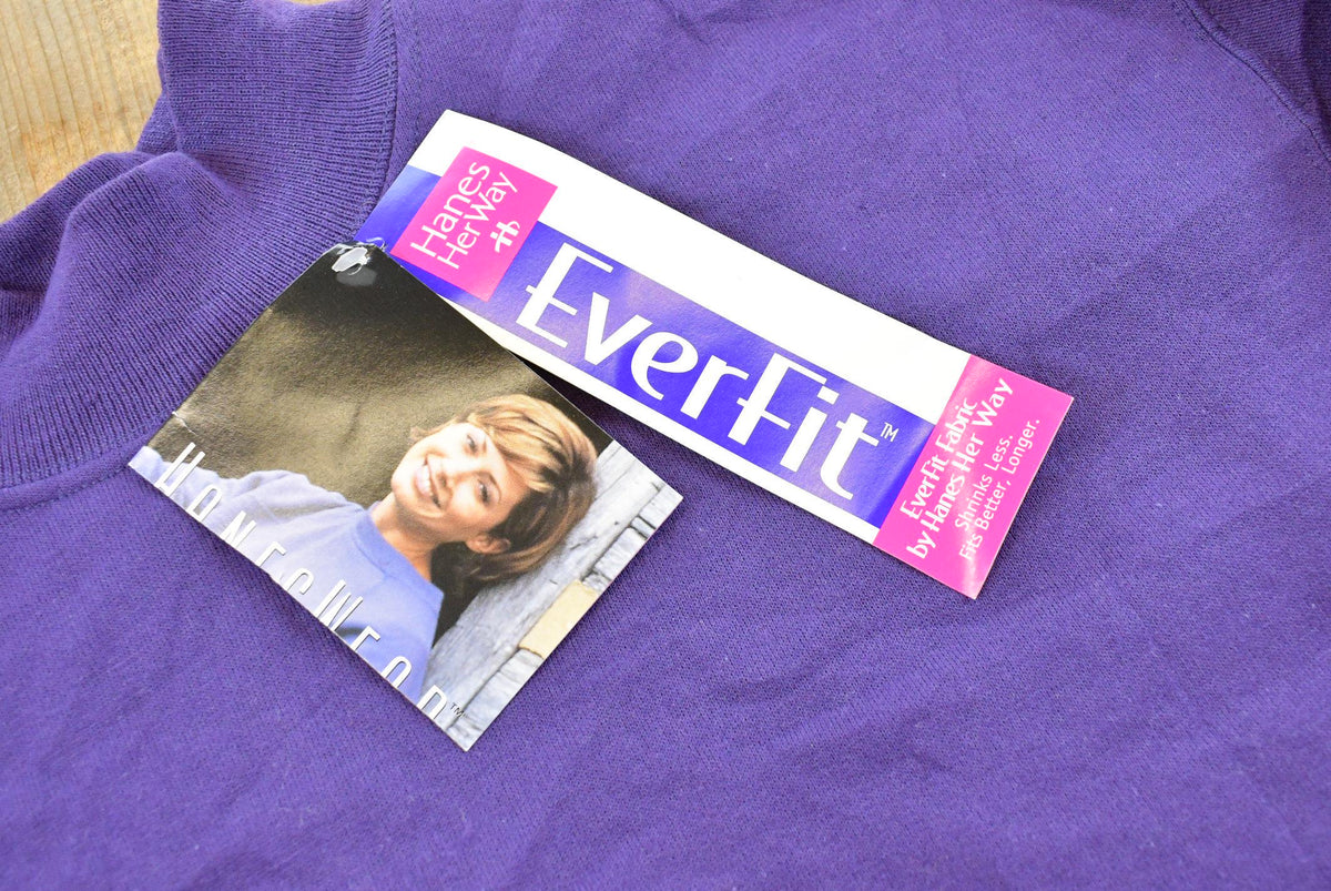 Vintage 1990s Deadstock Hanes Her Way Blank Purple Crewneck Sleep Sweatshirt Women's M Long