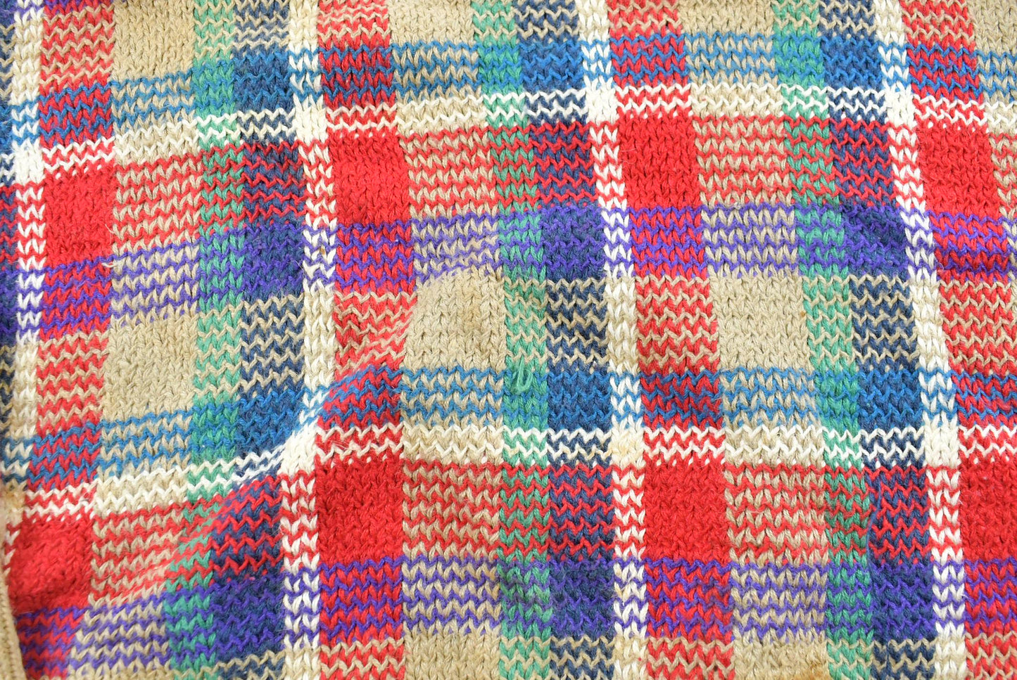 Vintage 1980s Crazy Horse Knit Plaid Crewneck Sweater Men's XS