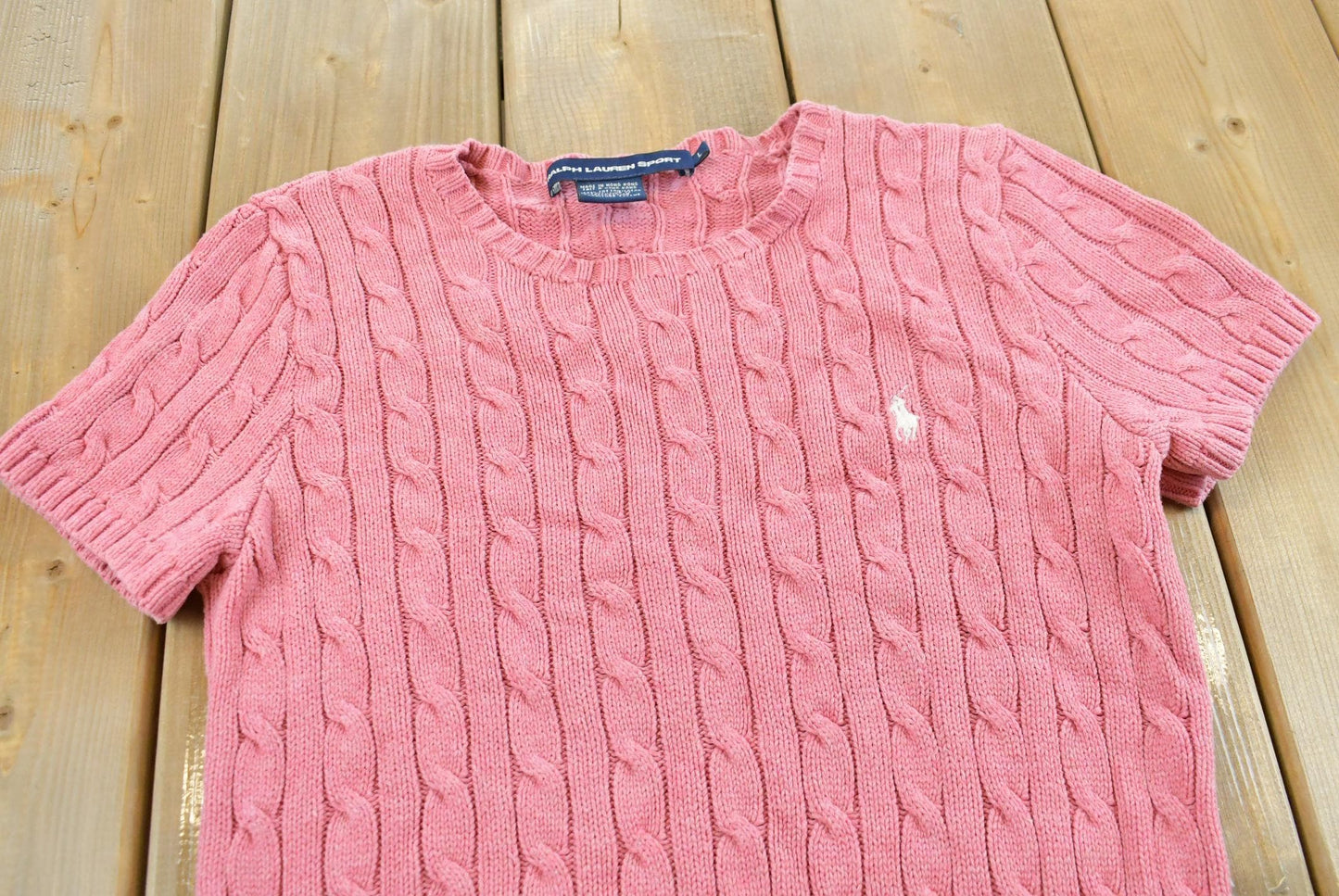 Vintage 1990s Ralph Lauren Sport Cable Knit Cotton T-Shirt Women's S