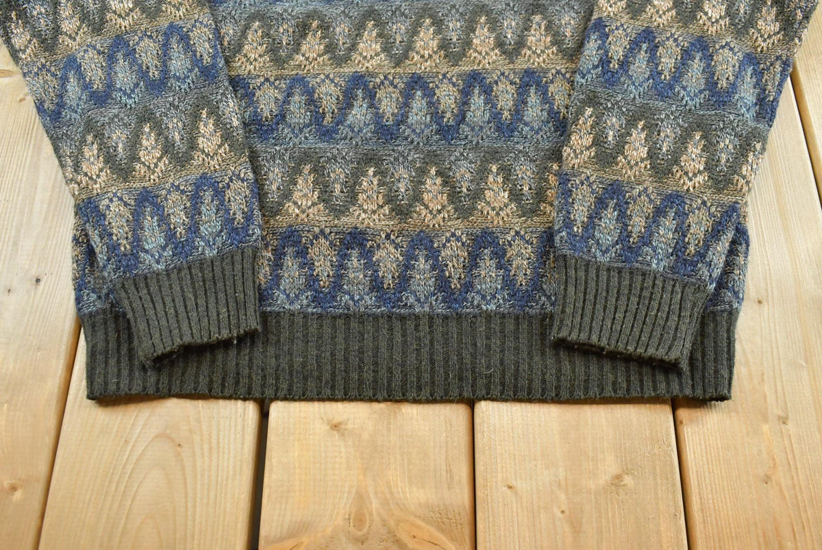 Vintage 1990s Towncraft Striped Acrylic Knit Crewneck Sweater Men's M