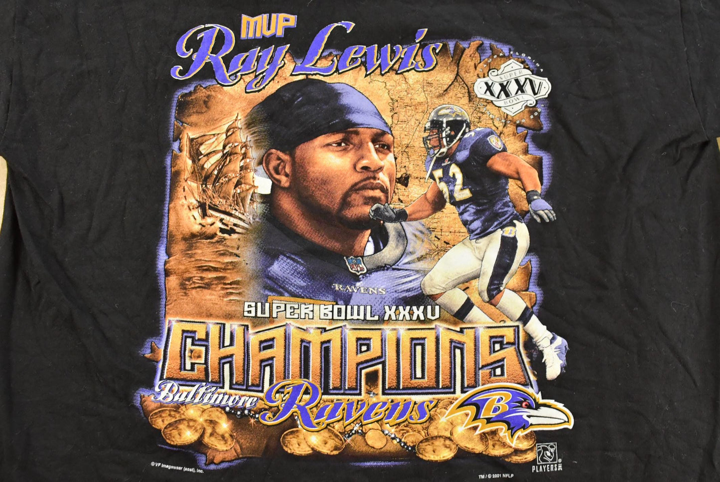 Vintage 2001 Baltimore Ravens Ray Lewis NFL Superbowl Champions Graphic T-Shirt Men's XL