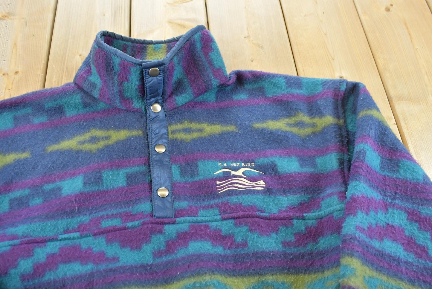 Vintage 1990s Sea Bird Arctic Image Fleece Outdoorsman Quarter Button Sweater Men's M