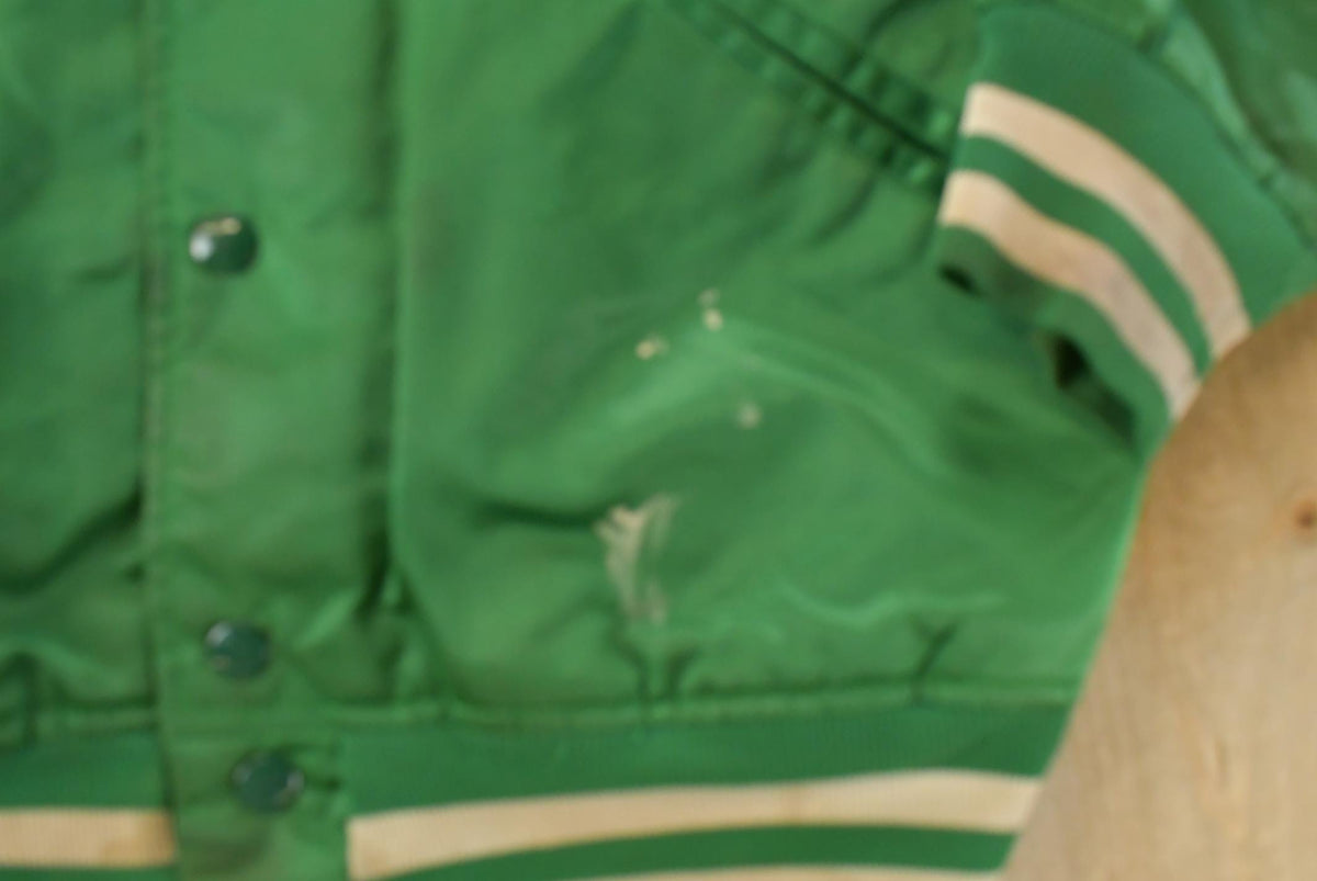Vintage 1980s Boston Celtics NBA Embroidered Snap Button Satin Bomber Jacket Men's Large