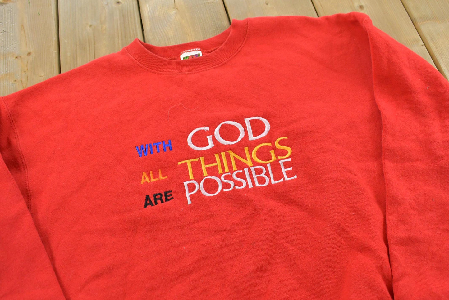 Vintage 1990s Religious With God All Things Are Possible Jesus Crewneck Sweatshirt Men's L