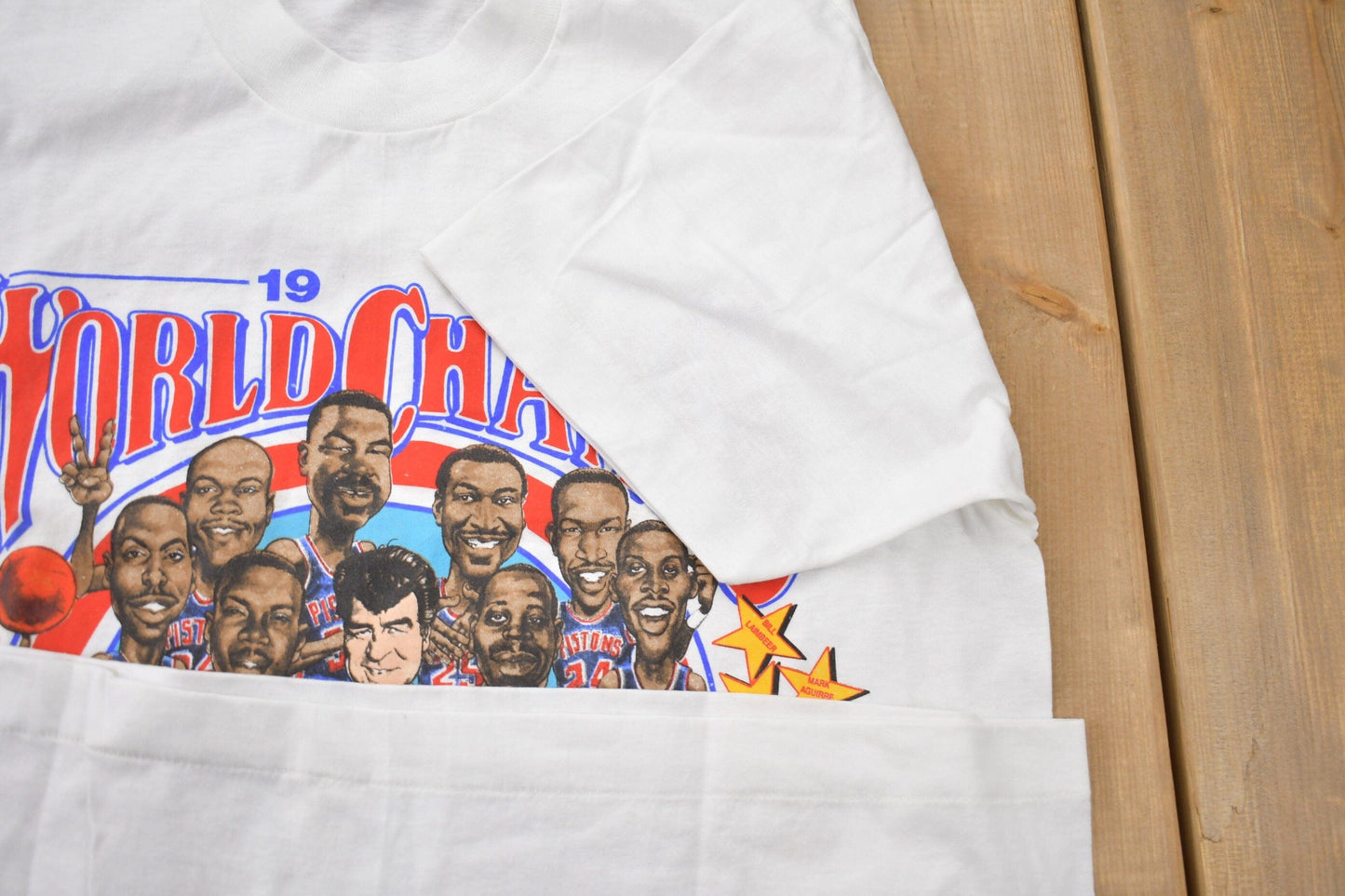 Vintage 1989 Detroit Pistons NBA World Champs Big Head Graphic T-Shirt Men's M