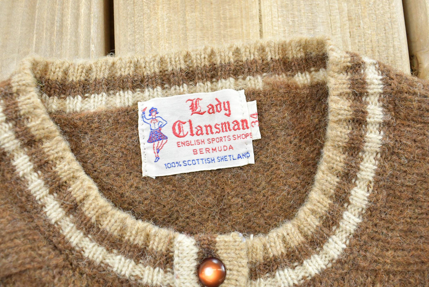 True Vintage 1960s Lady Clansmen Scottish Shetland Wool Knit Henley Collar Sweater Women's XXS