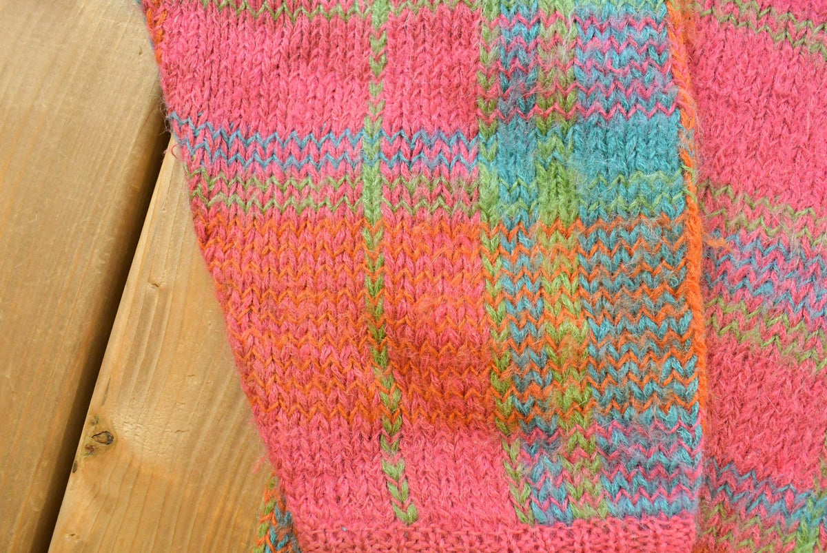 Vintage 1990s Gallagher Plaid Mohair Blend Knit Crewneck Sweater Women's L