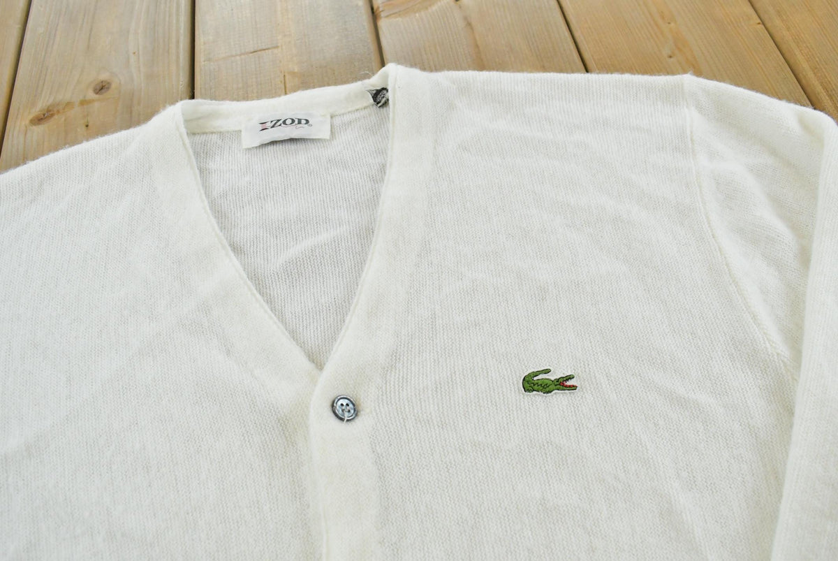 Vintage 1980s Izod Lacoste White Acrylic Knit Cardigan Sweater Men's L