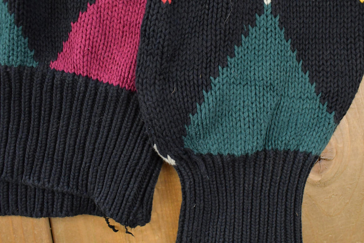 Vintage 1990s Boston Traders Knit Argyle Pattern Crewneck Sweater Mens Large