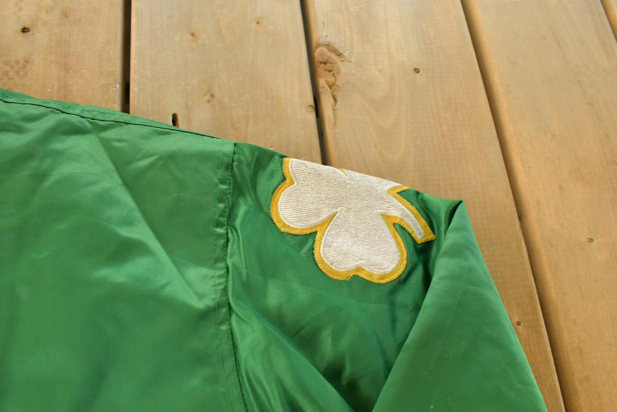 Vintage 1980s Boston Celtics NBA Embroidered Snap Button Satin Bomber Jacket Men's Large