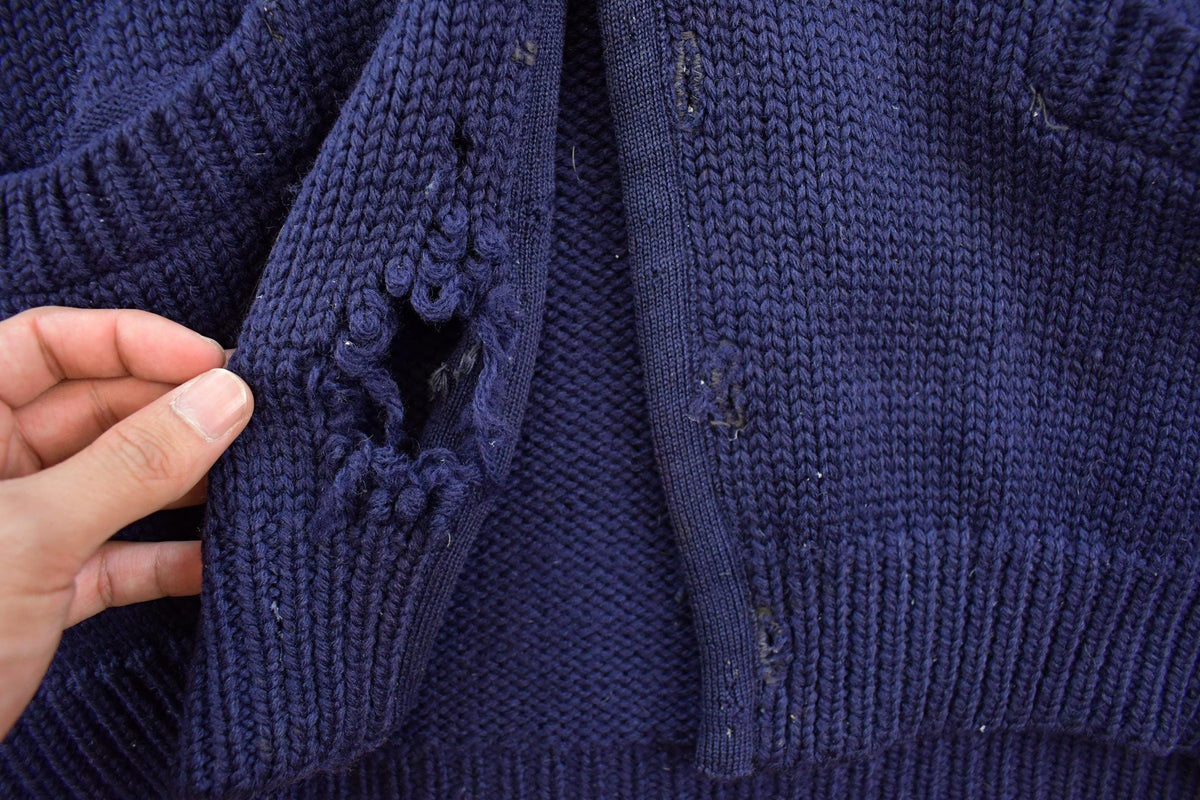 Vintage 1970s Thrashed L.L. Bean Knitted Cardigan Sweater Men's M