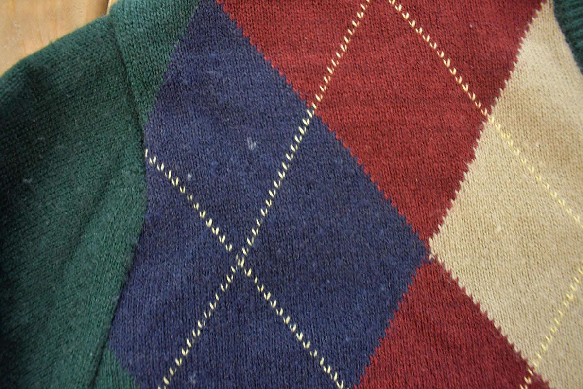Vintage 1990s Argyle Knit V-Neck Pullover Sweater Men's L