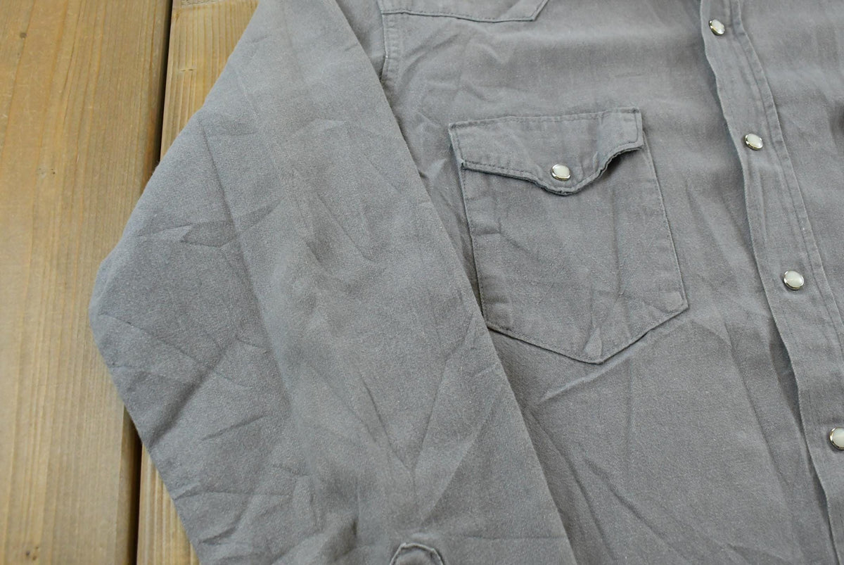 Vintage 1990s Wrangler Gray Canvas Button Up Snaps Western Shirt Men's L