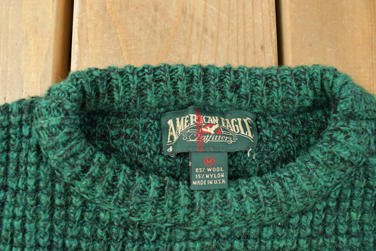 Vintage 1990s American Eagle Wool Knit Striped Crewneck Sweater Men's M