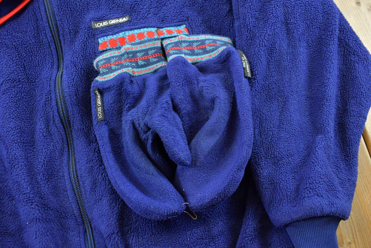 Vintage 1990s Louis Garneau Headband Gloves Set Full Zip Fleece Sweater Jacket Men's L