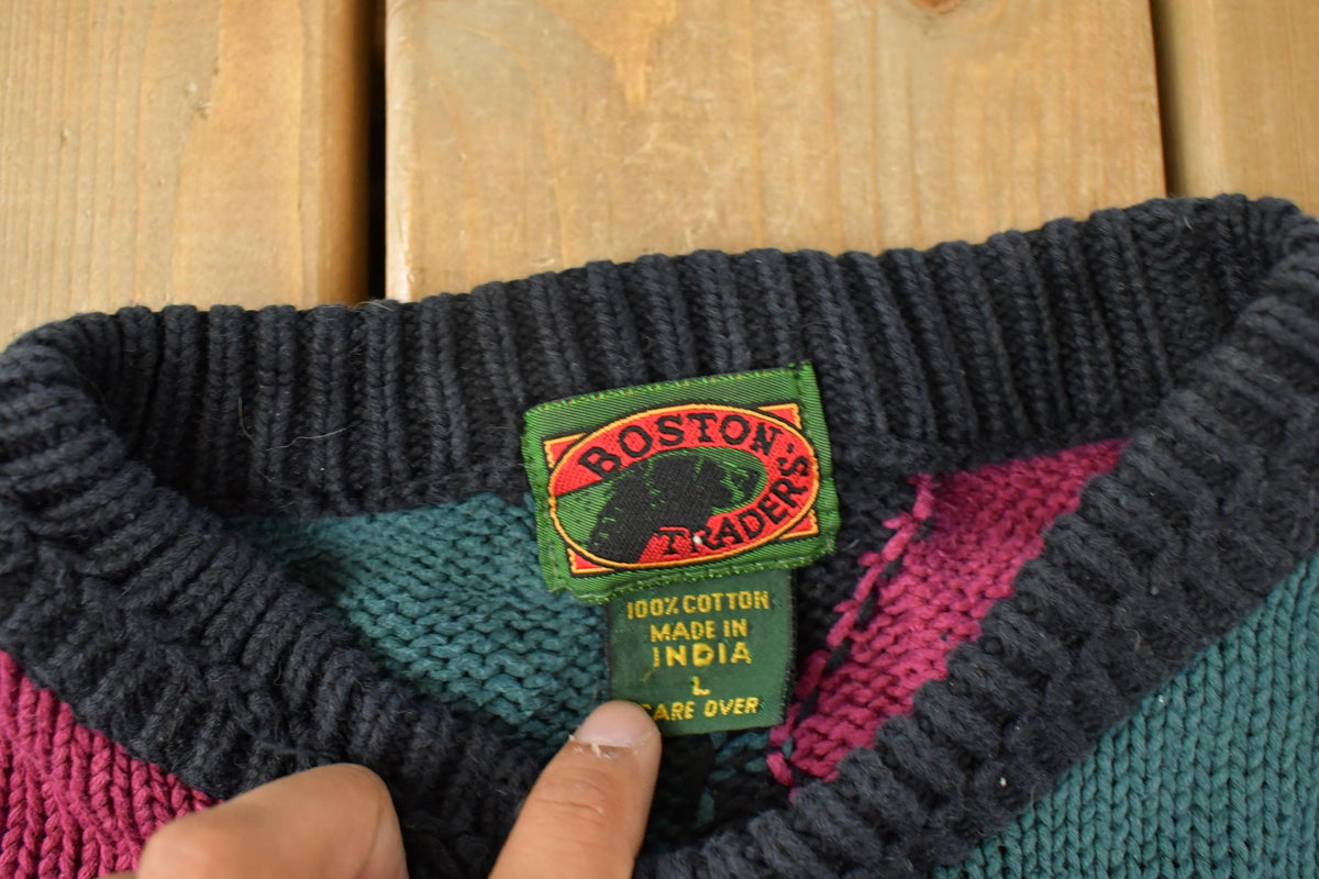 Vintage 1990s Boston Traders Knit Argyle Pattern Crewneck Sweater Mens Large
