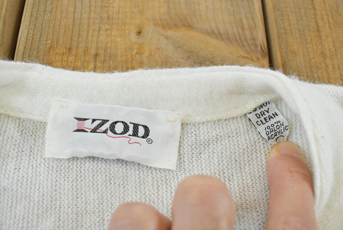 Vintage 1980s Izod Lacoste White Acrylic Knit Cardigan Sweater Men's L
