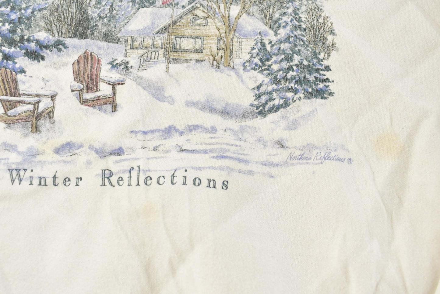 Vintage 1990s Northern Reflections Winter Cabin Graphic Crewneck Sweater Adult L Men's Large