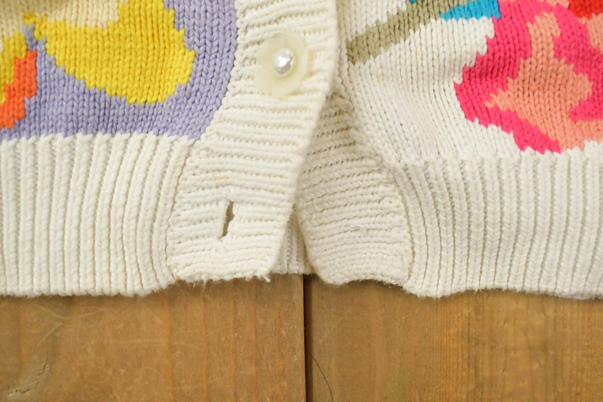 Vintage 1990s Floral Knit Cardigan Sweater Women's L
