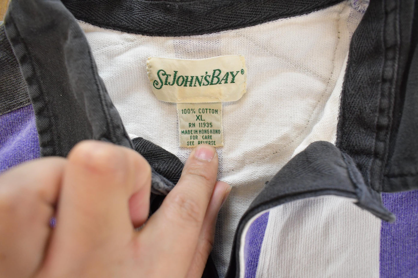 Vintage 1990s St Johns Bay Striped Rugby Polo Shirt Men's XL