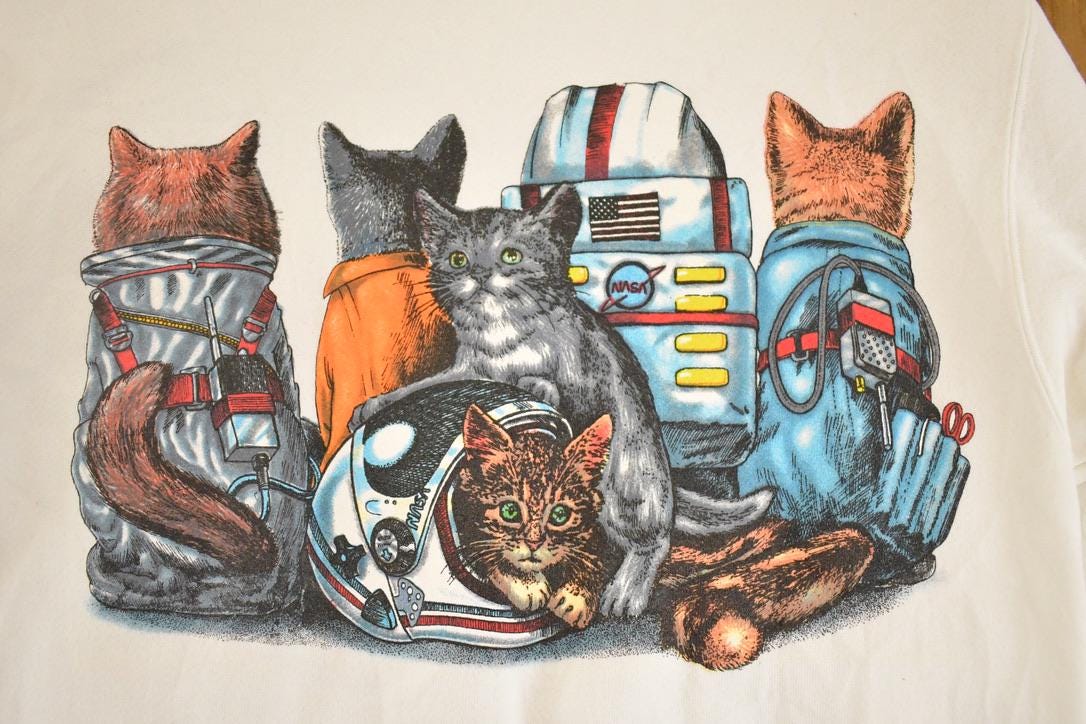 Vintage 1990s Kennedy Space Center Astrocat FAB Souvenir Crewneck Sweatshirt Men's M