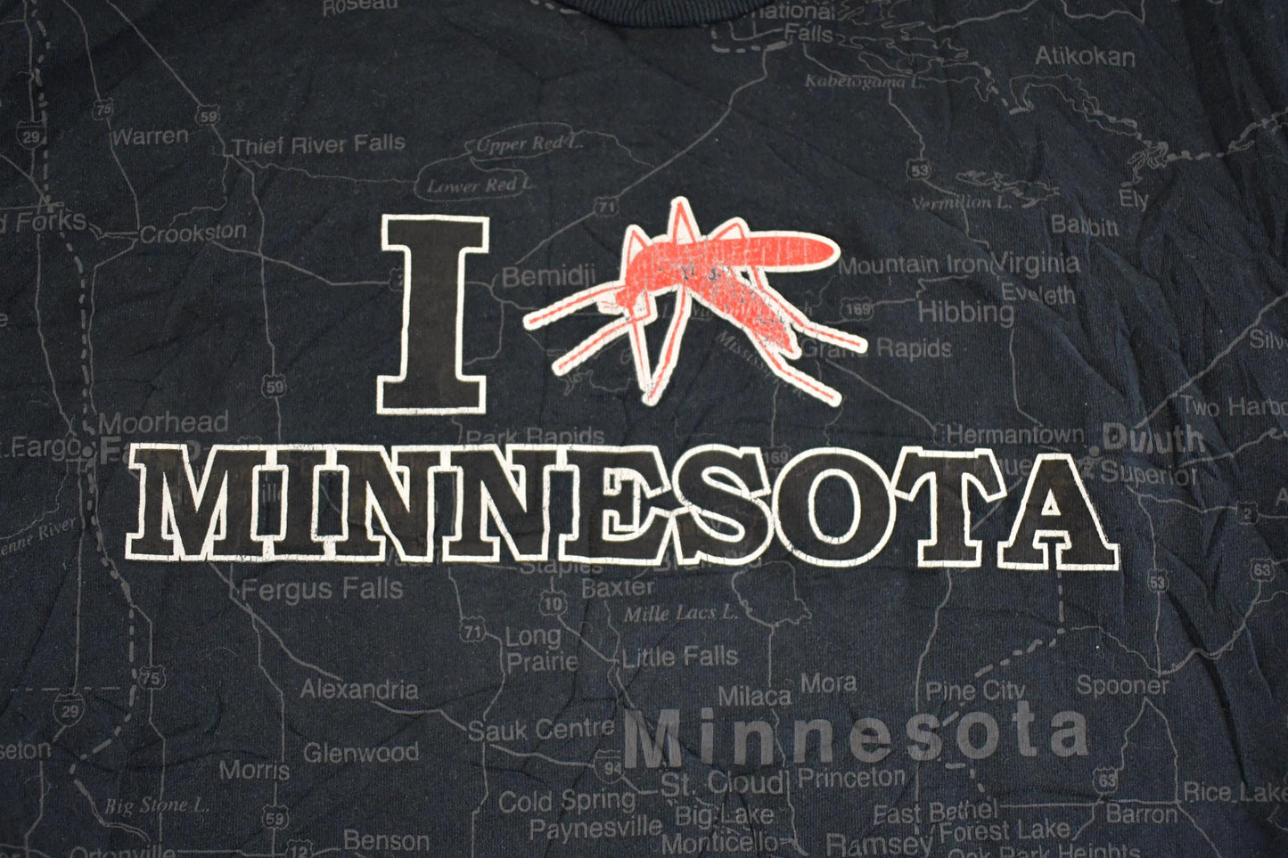 Vintage 1990's Minnesota Mosquito Map Souvenir Travel T-Shirt Mens L